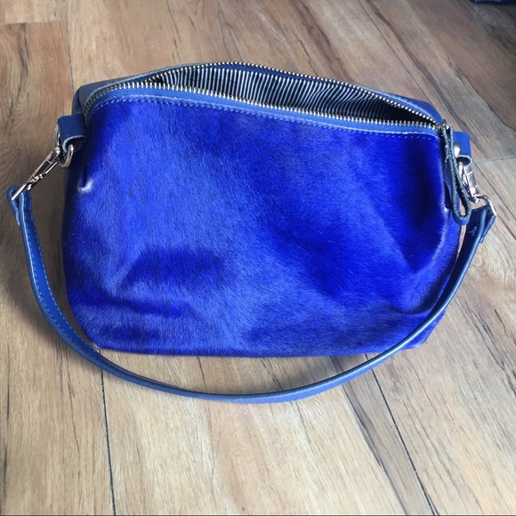 Well Loved Royal Blue Leather & Fur Purse Satchel - Picture 2 of 16